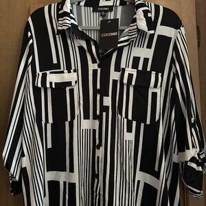 NWT Cocomo Black/White Button Up Top-XL